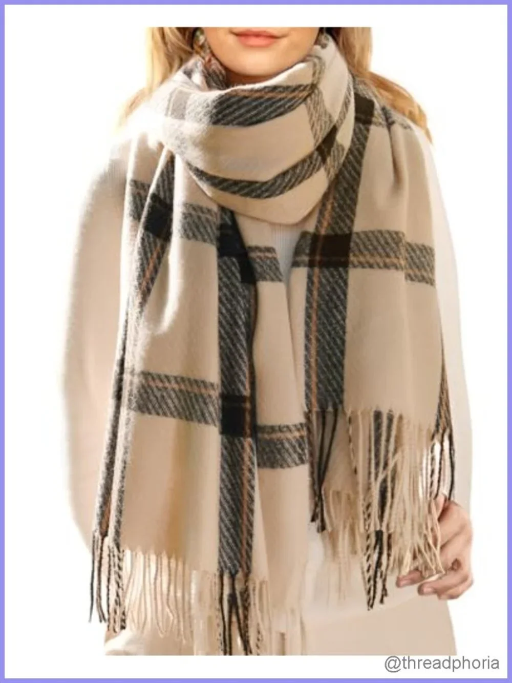 Oversized Plaid Tassel Scarf Shawl Wrap for Women, Soft Brushed Fabric, Winter